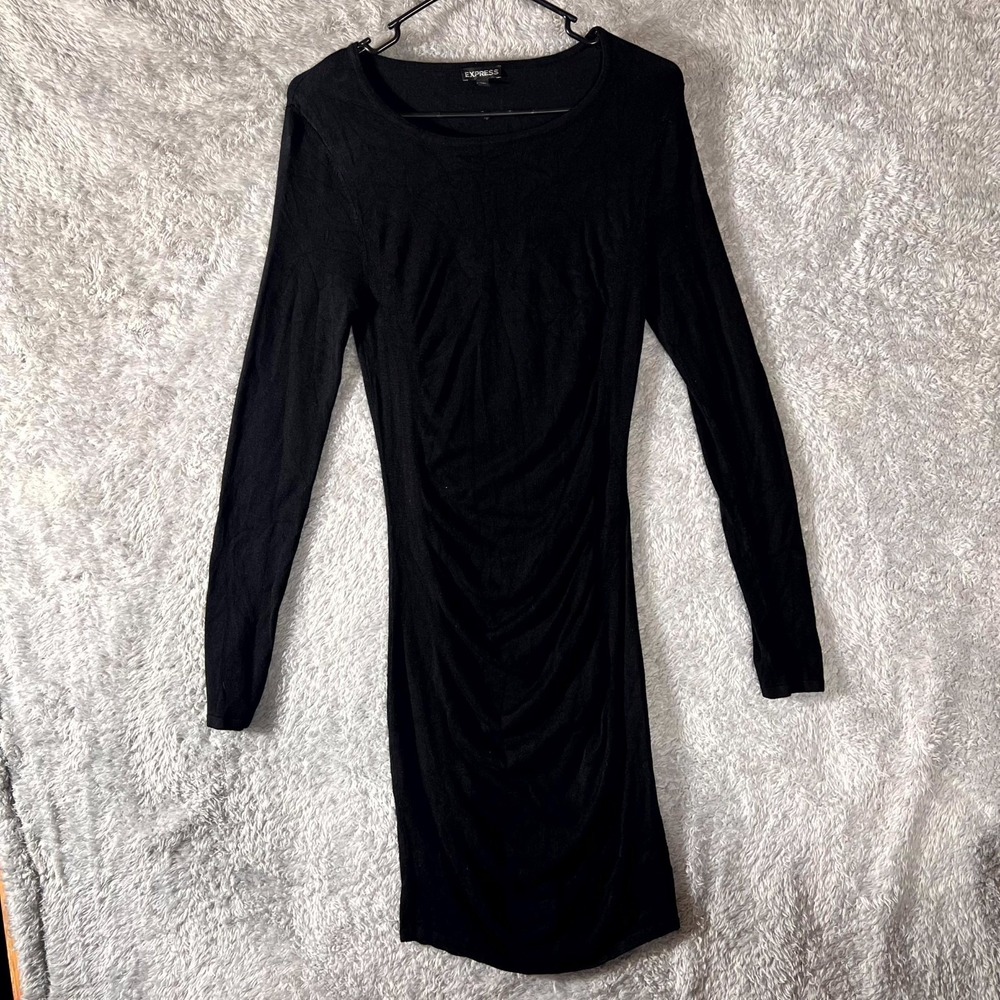 Express‎ Sweater Dress Womens Small Black Stretch Ruched Casual Warm Winter